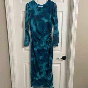 Pretty Garden Teal  Floral Long Sleeve Maxi dress